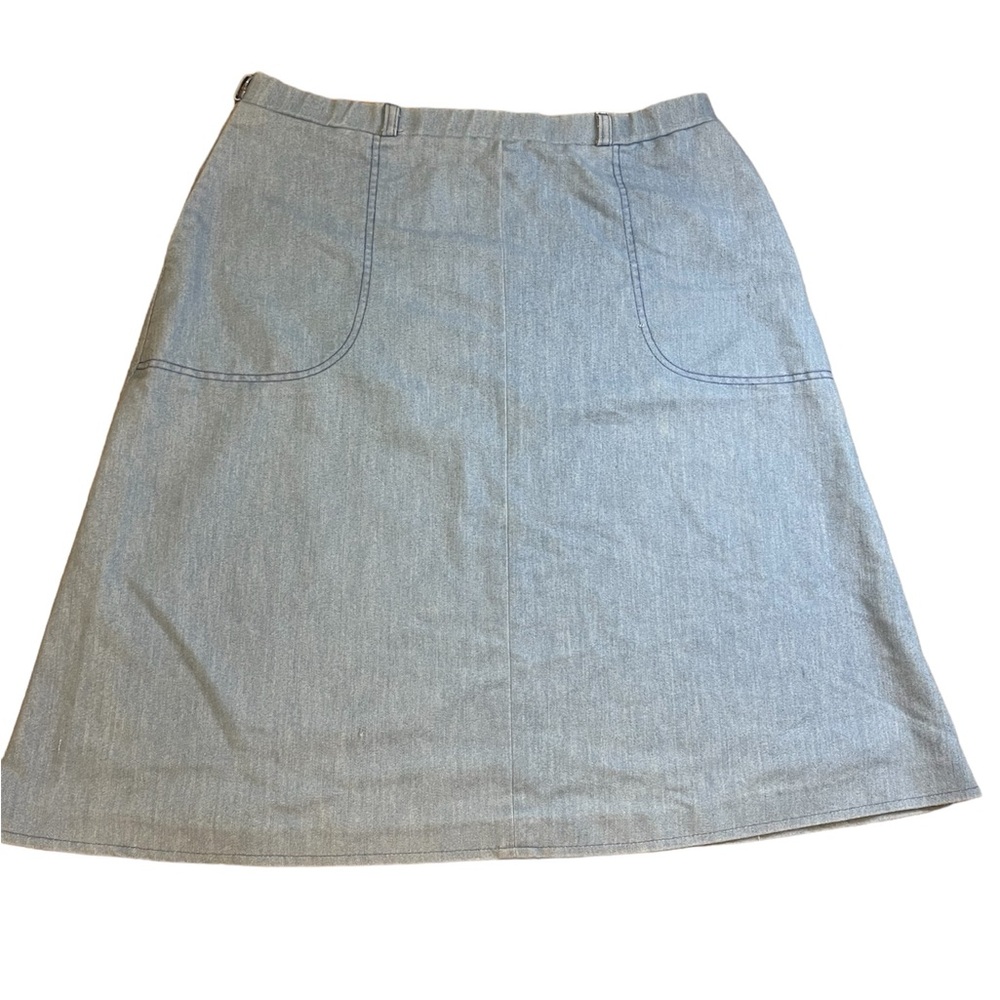 Vtg Alfred Dunner denim look cotton elastic waist pocket skirt light blue sz 16